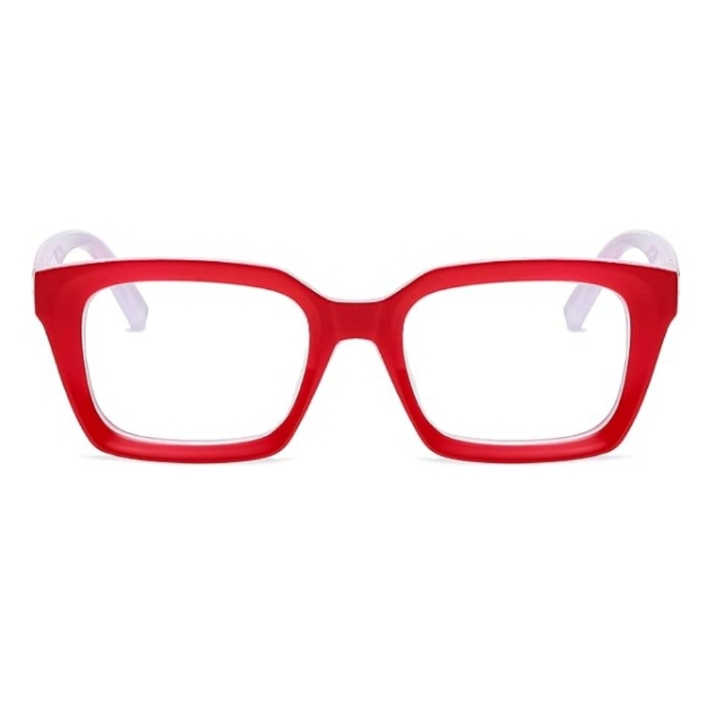 Non Prescription Thick Square Frame Clear Lens Eyeglasses Red - Picture 6 of 6